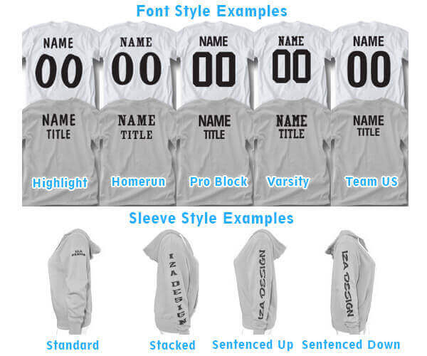 Sweatshirt name personalization fonts and layouts